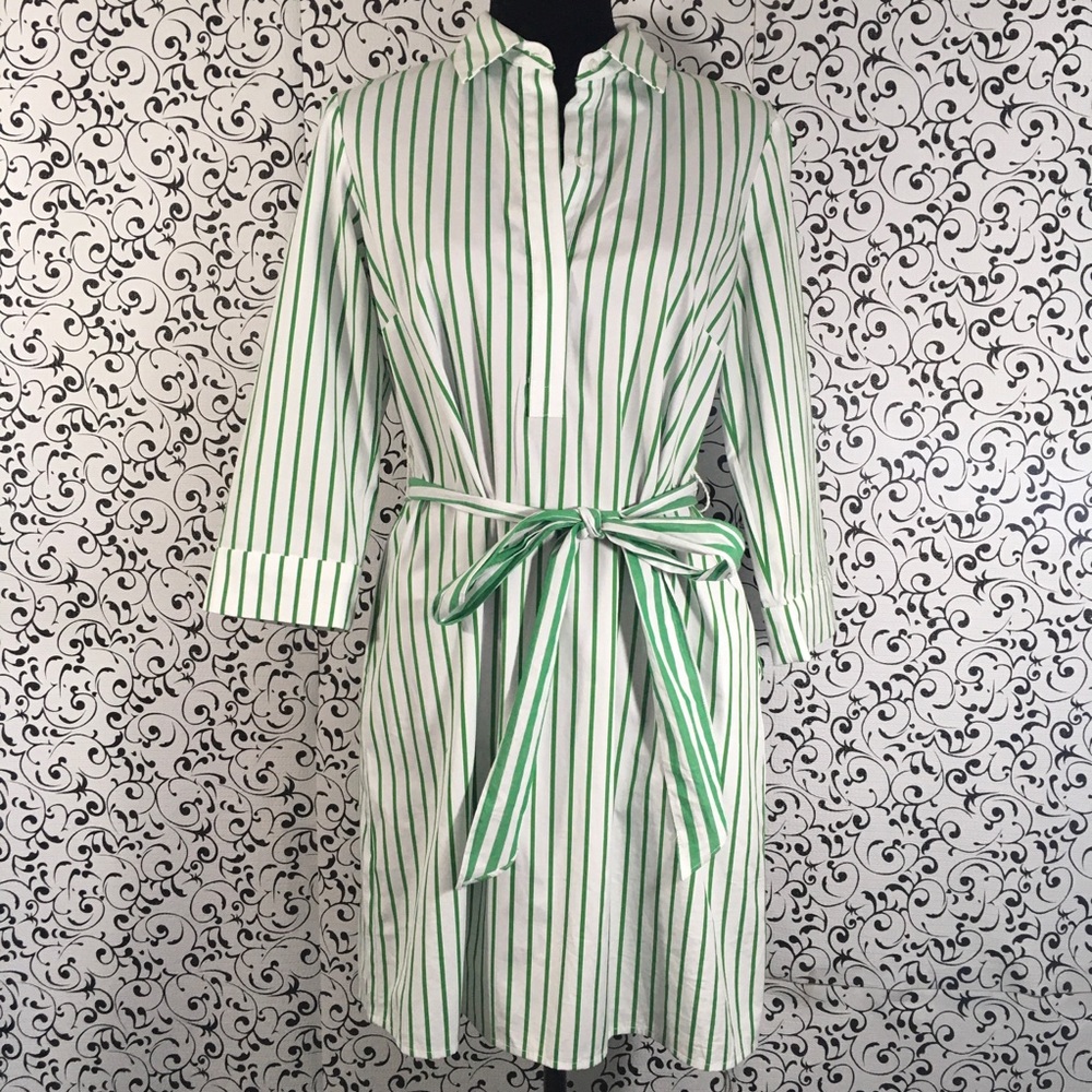 1901 Green/ White Stripe Shirt Dress - Picture 1 of 7